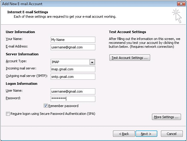 setting up gmail on outlook 2003