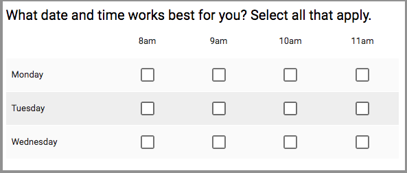 Checkbox grid 2